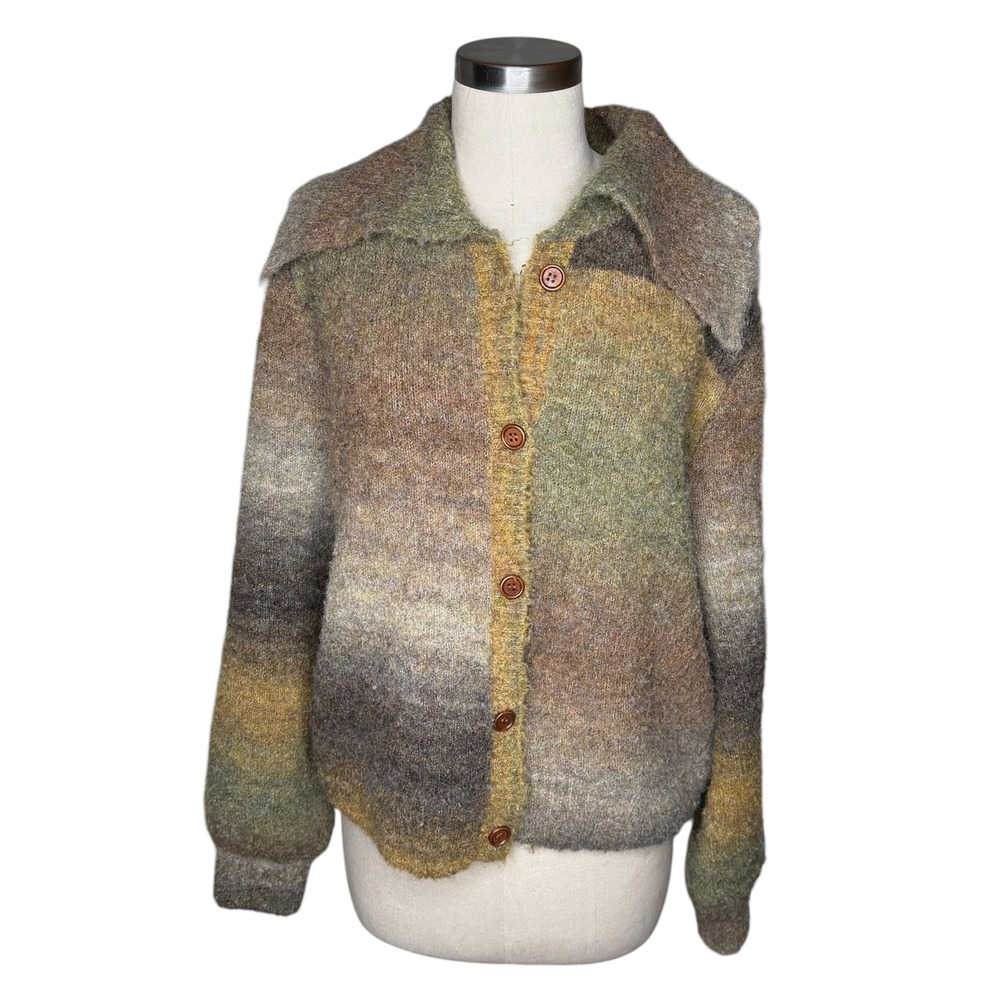 FIND ME NOW Cardigan Ombre Green Brown Fuzzy Oversized Women's XL/XXL Earthy